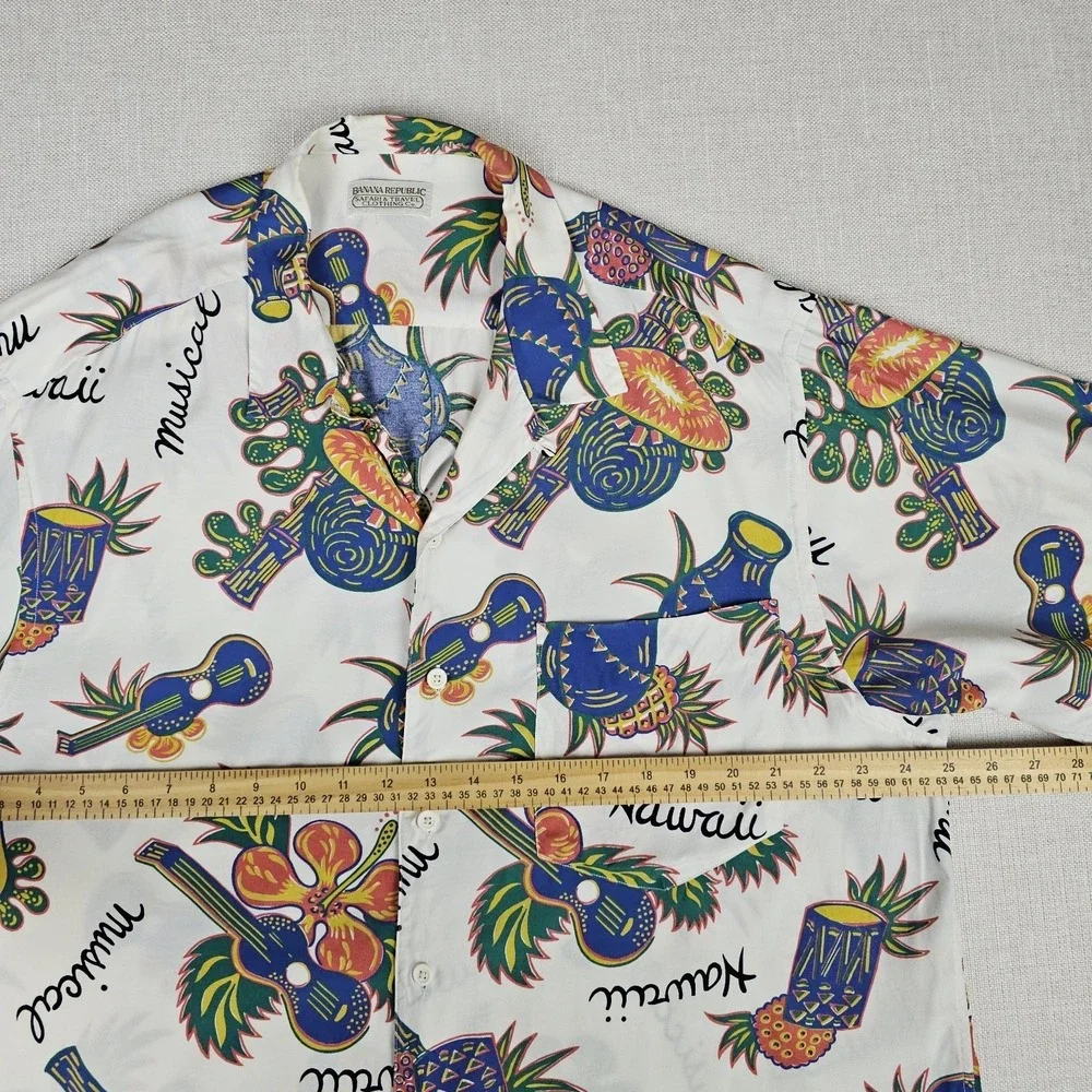 VTG Banana Republic Safari Travel Rayon Hawaii Camp Shirt Mens 2XL Aloha 80s